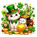 St Patrickâs Day Cats Clipart. generative ai Royalty Free Stock Photo